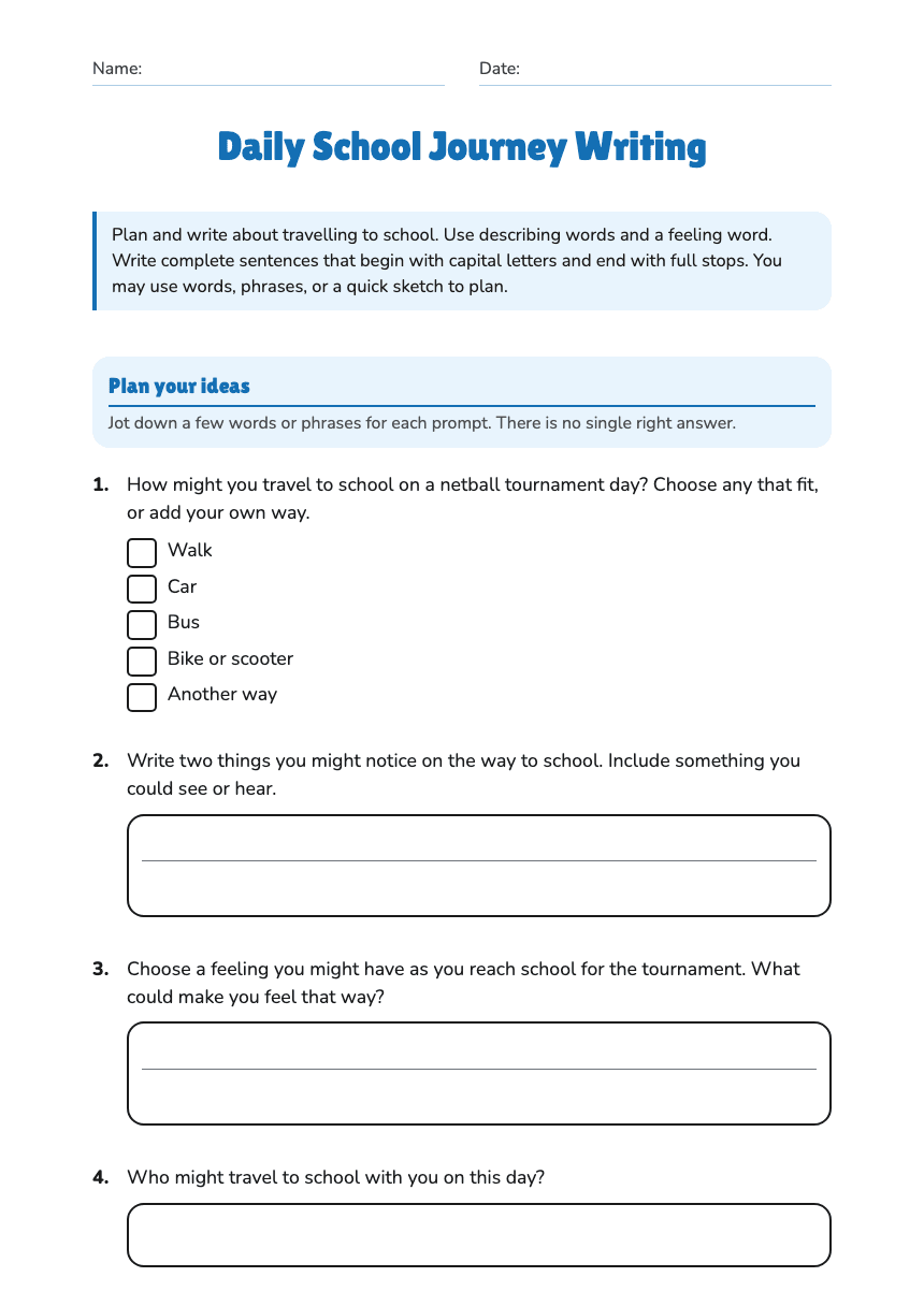 Daily School Journey Writing worksheet preview