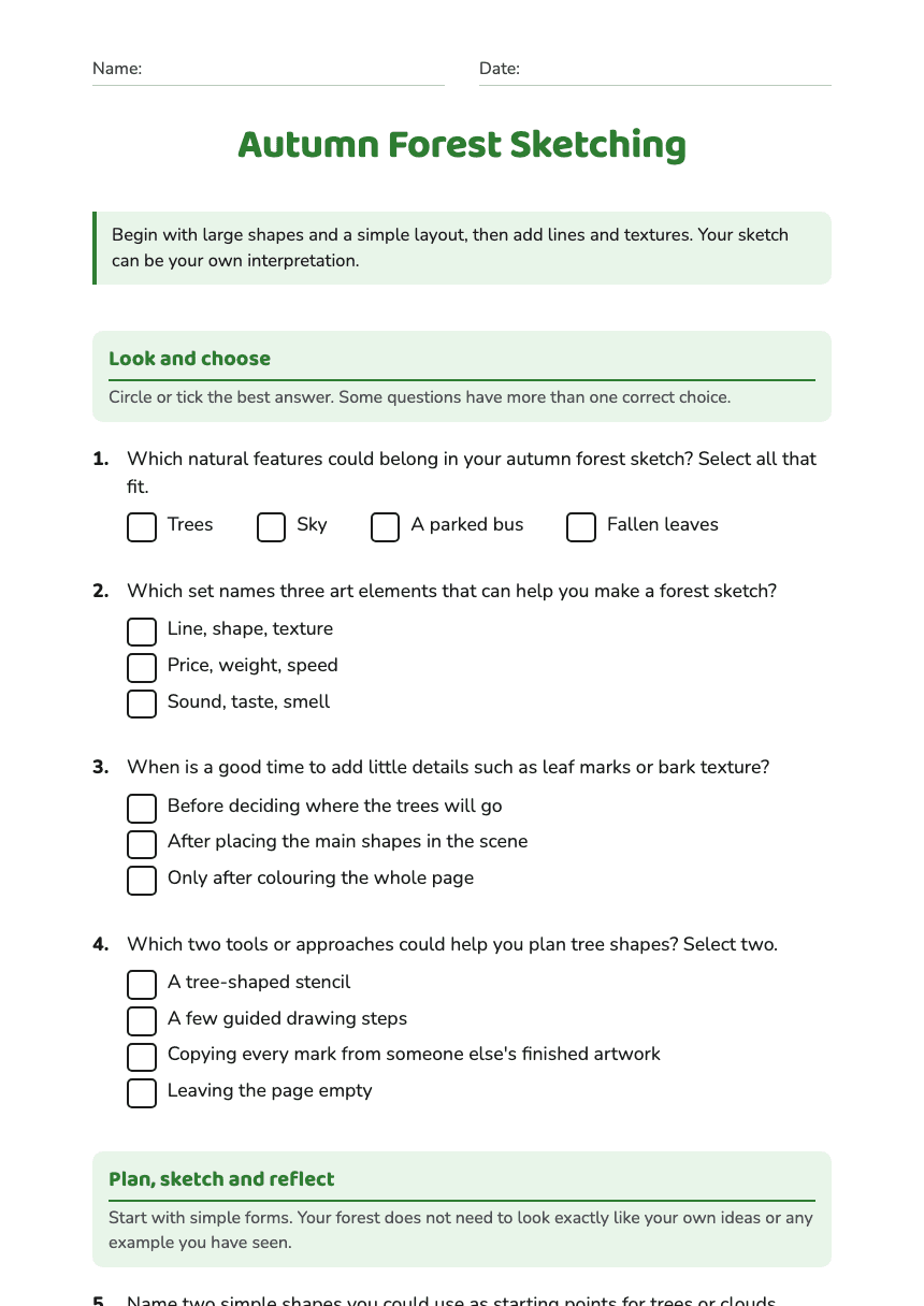 Autumn Forest Sketching worksheet preview