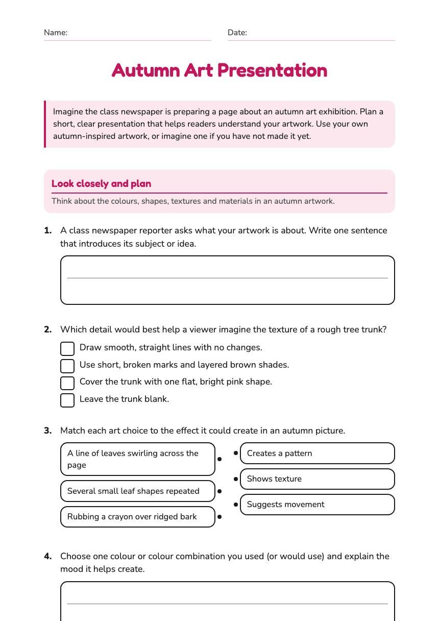 Autumn Art Presentation worksheet preview