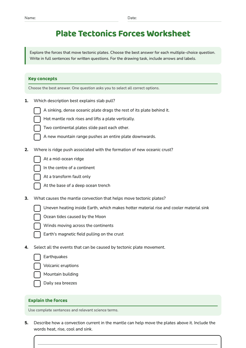 Plate Tectonics Forces Worksheet worksheet preview