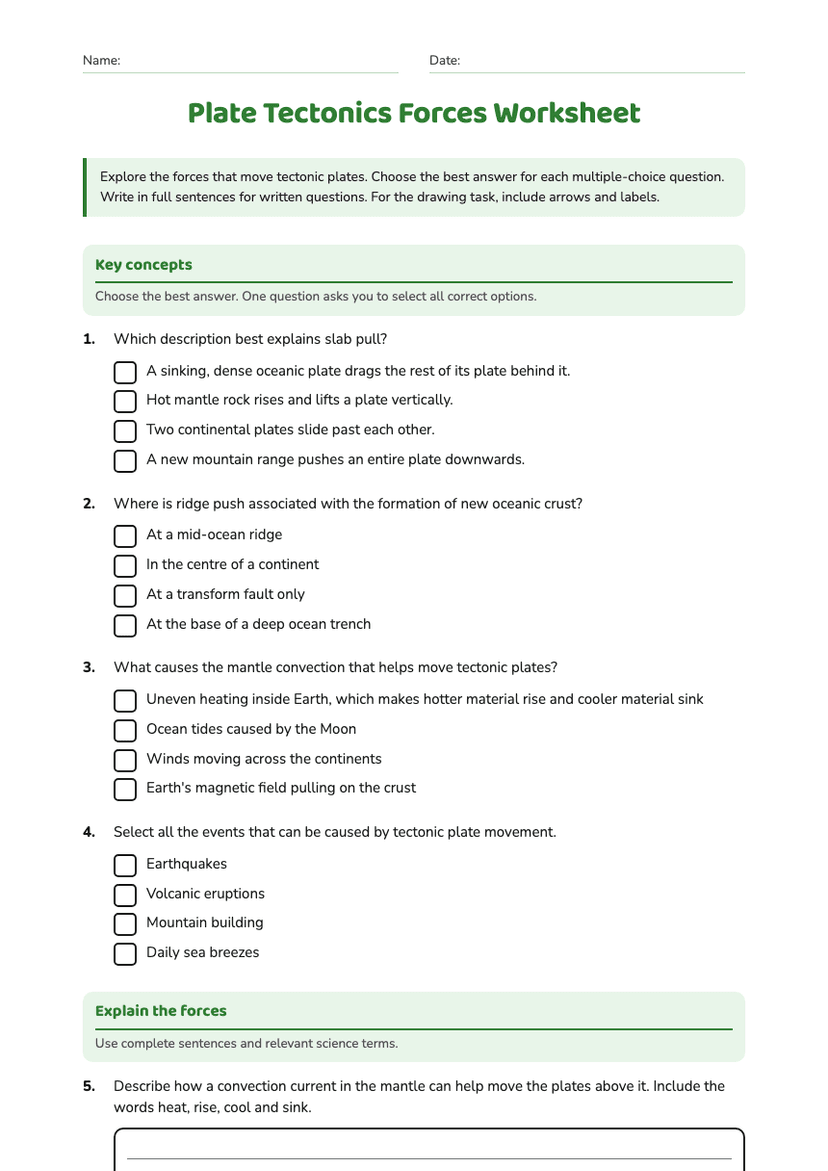 Plate Tectonics Forces Worksheet