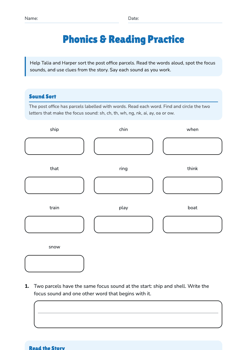 Phonics & Reading Practice worksheet preview