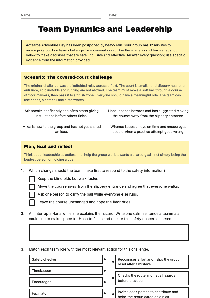Team Dynamics and Leadership worksheet preview