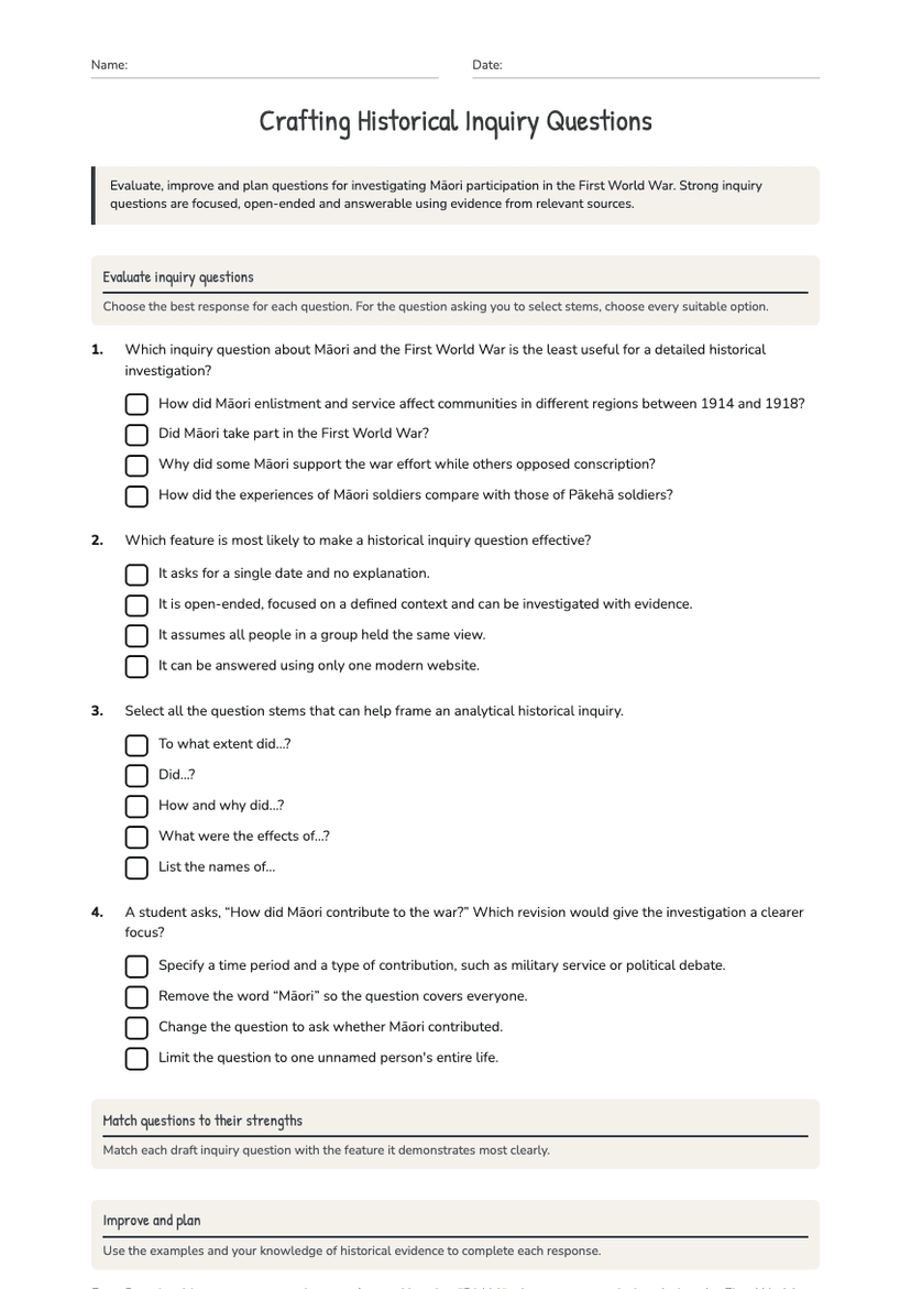 Crafting Historical Inquiry Questions