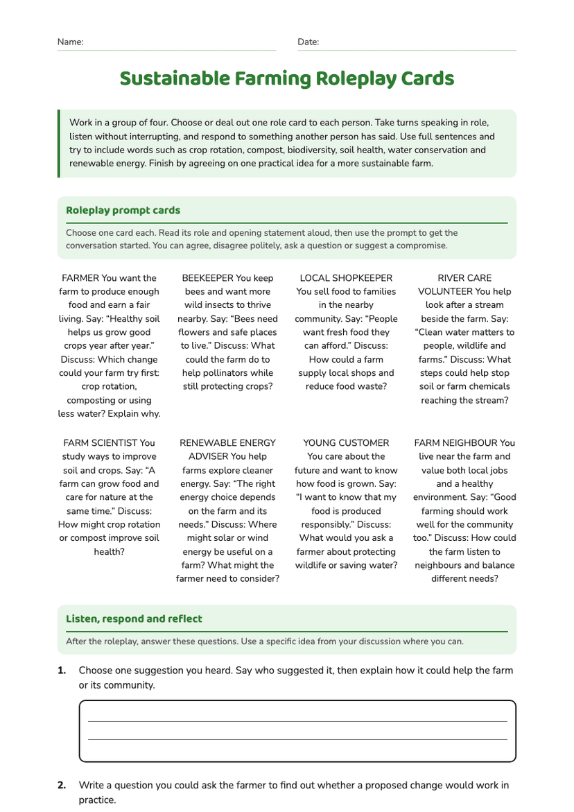 Sustainable Farming Roleplay Cards