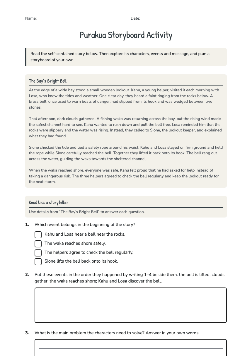 Purakua Storyboard Activity worksheet preview