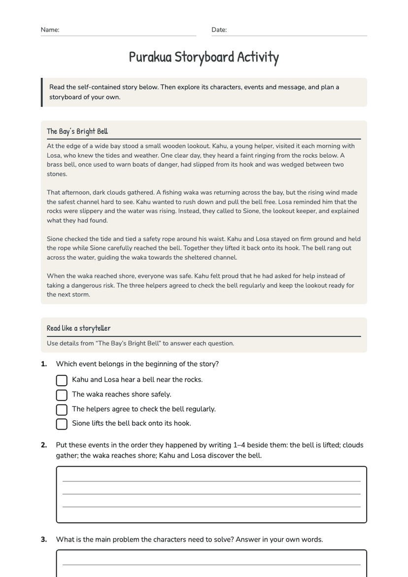Purakua Storyboard Activity