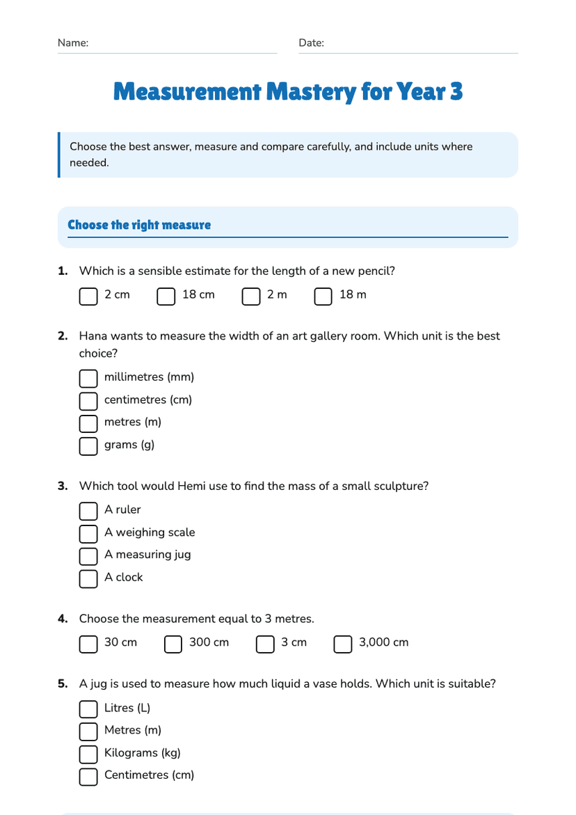 Measurement Mastery for Year 3