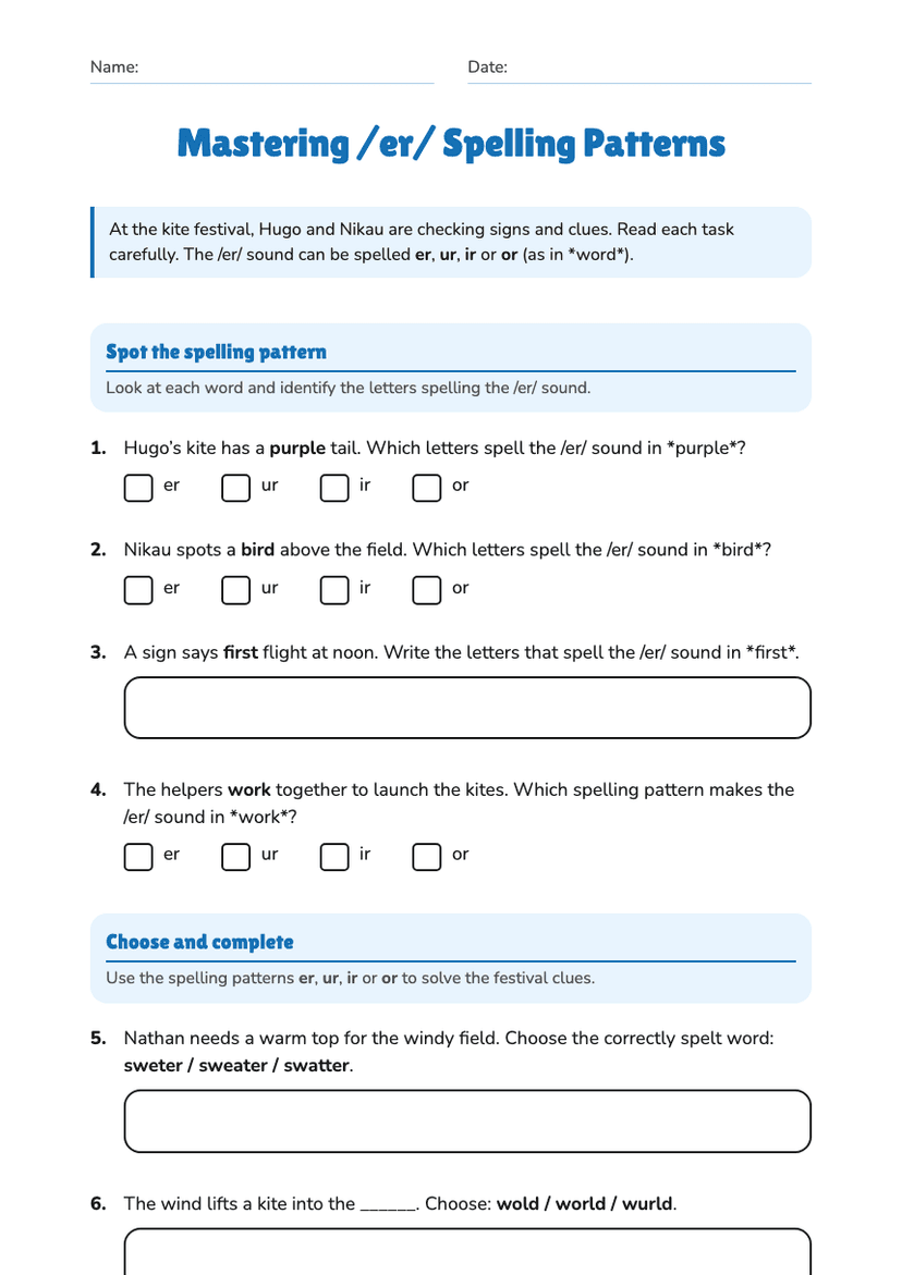 Mastering /er/ Spelling Patterns