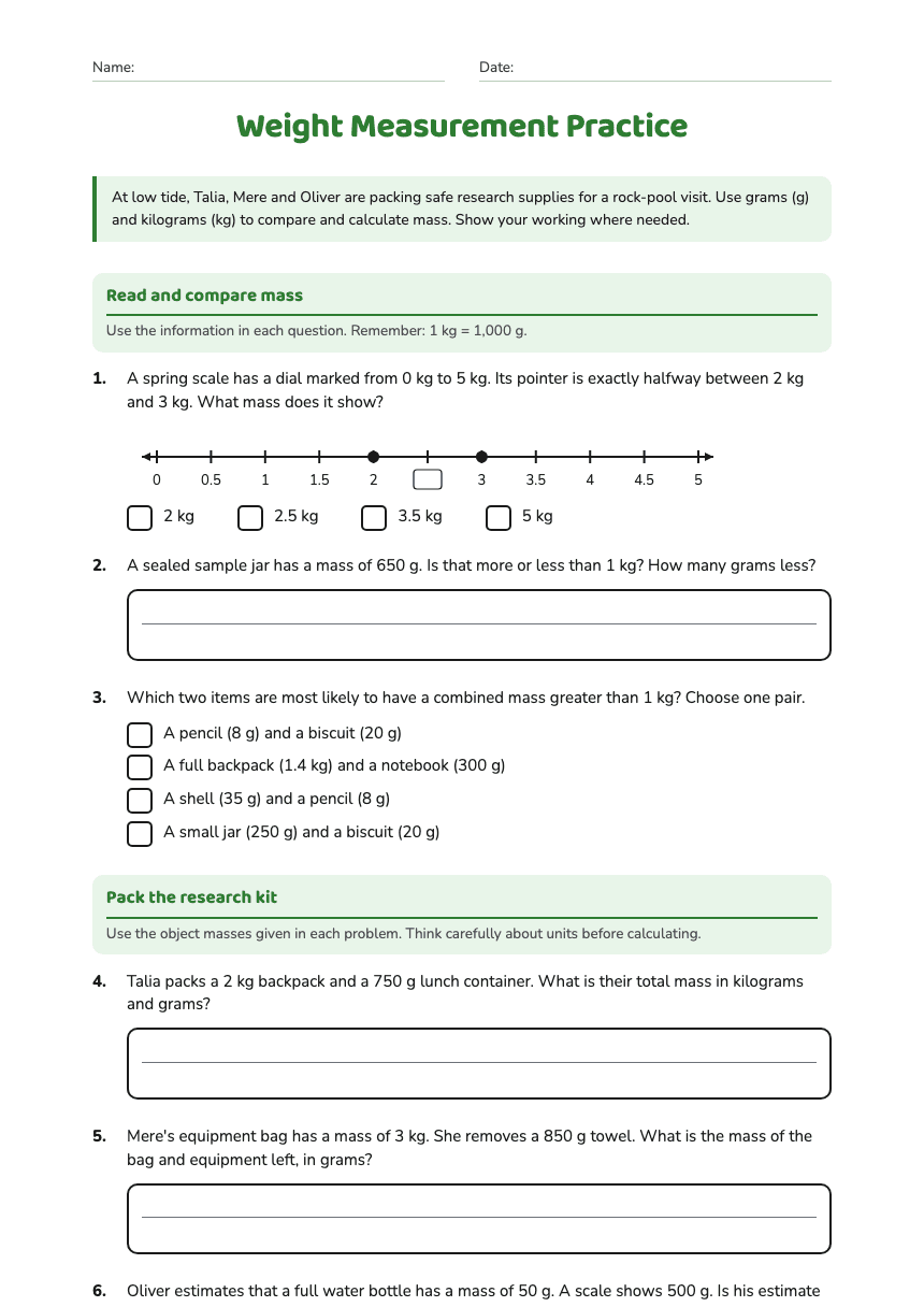 Weight Measurement Practice worksheet preview
