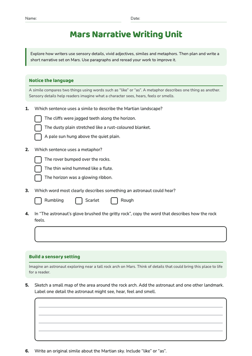 Mars Narrative Writing Unit