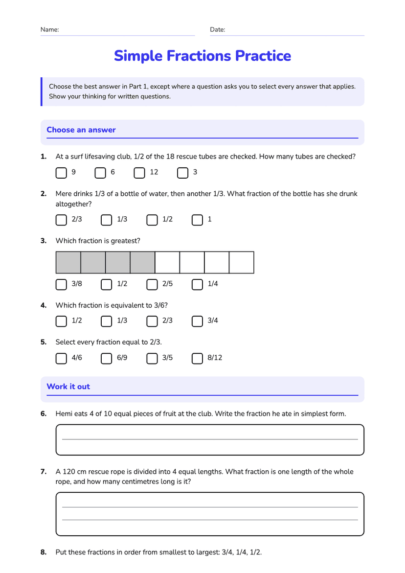 Simple Fractions Practice