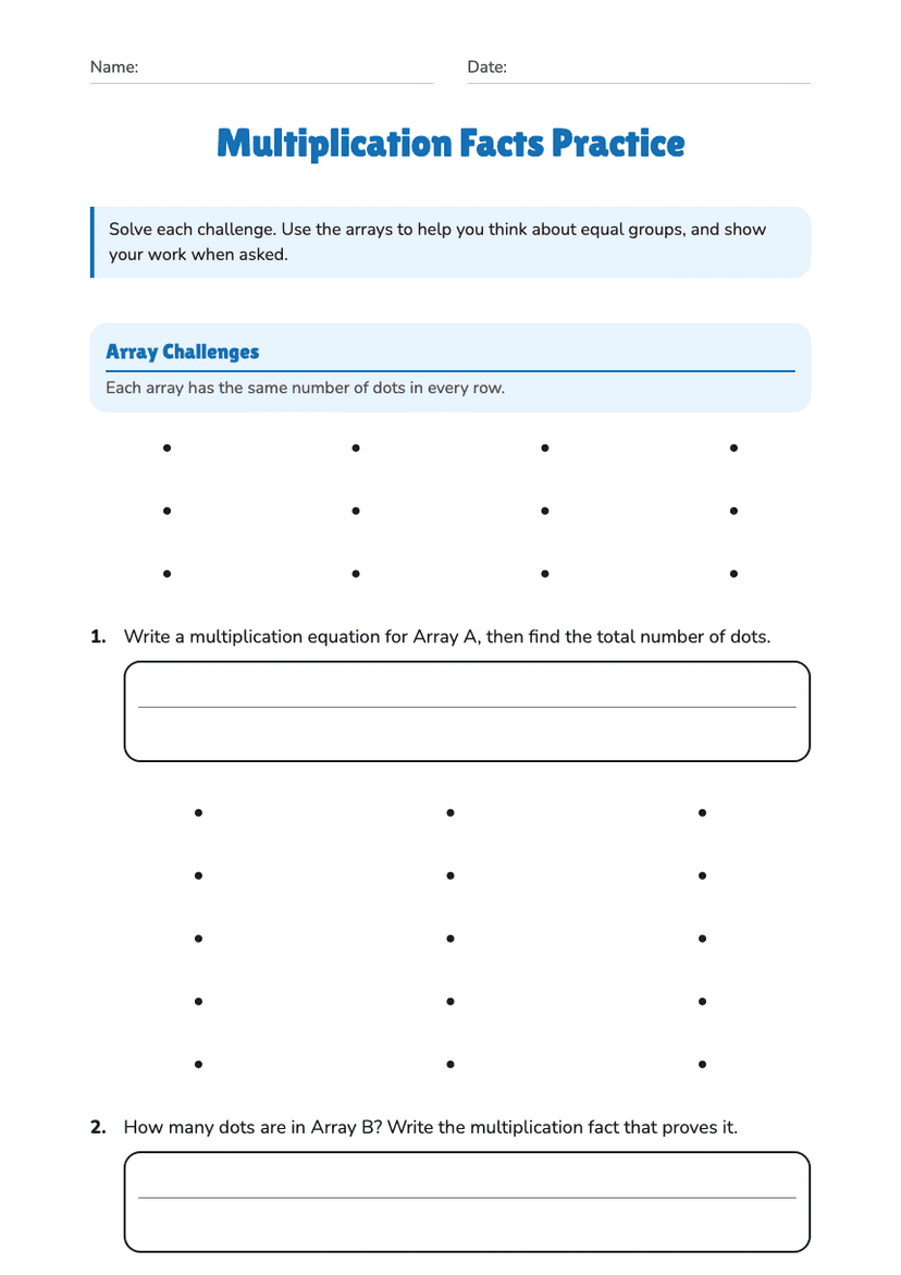Multiplication Facts Practice