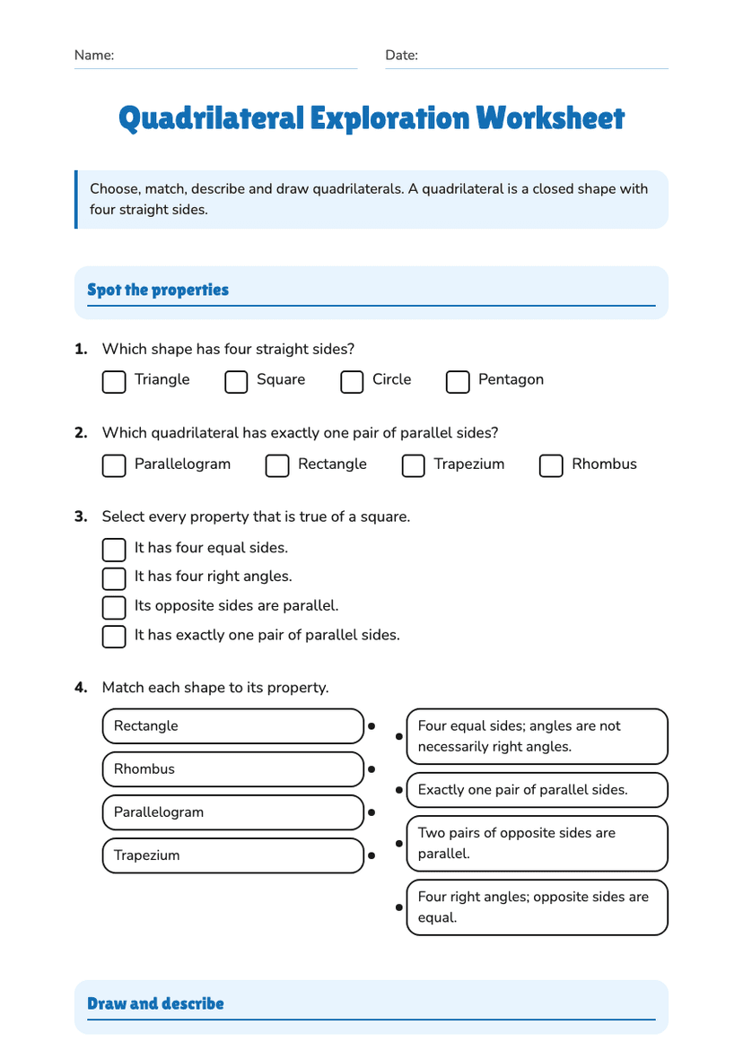 Quadrilateral Exploration Worksheet
