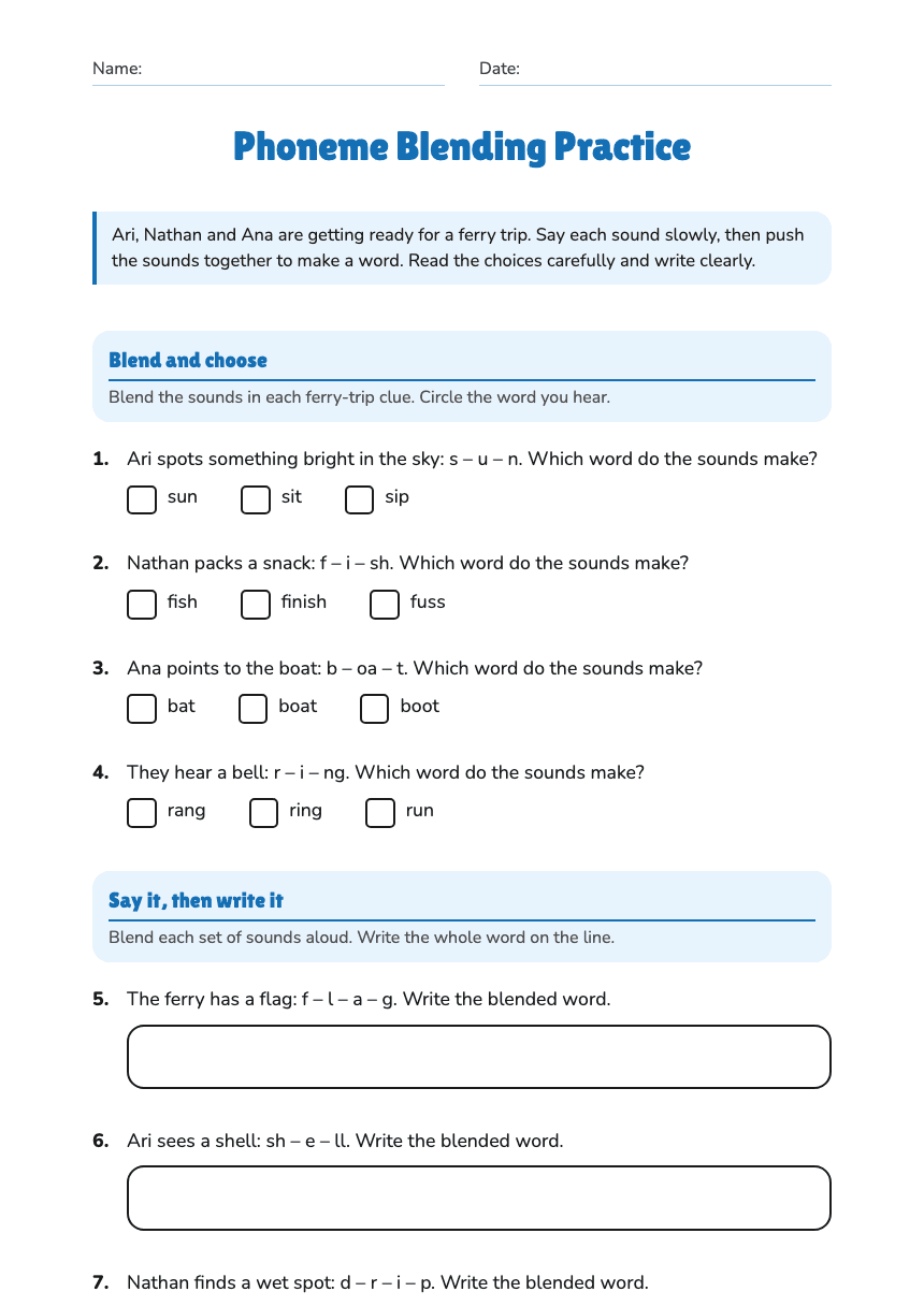 Phoneme Blending Practice worksheet preview