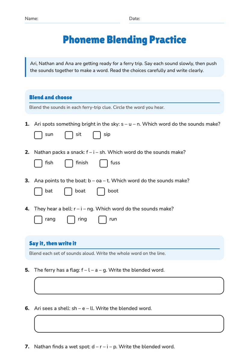 Phoneme Blending Practice