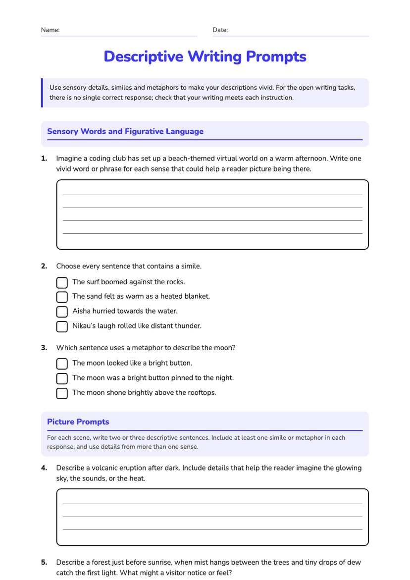 Descriptive Writing Prompts