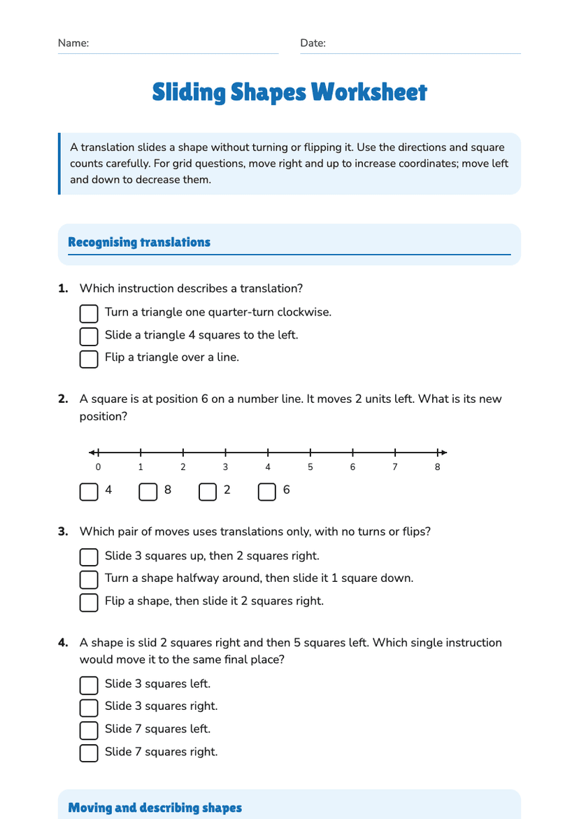 Sliding Shapes Worksheet