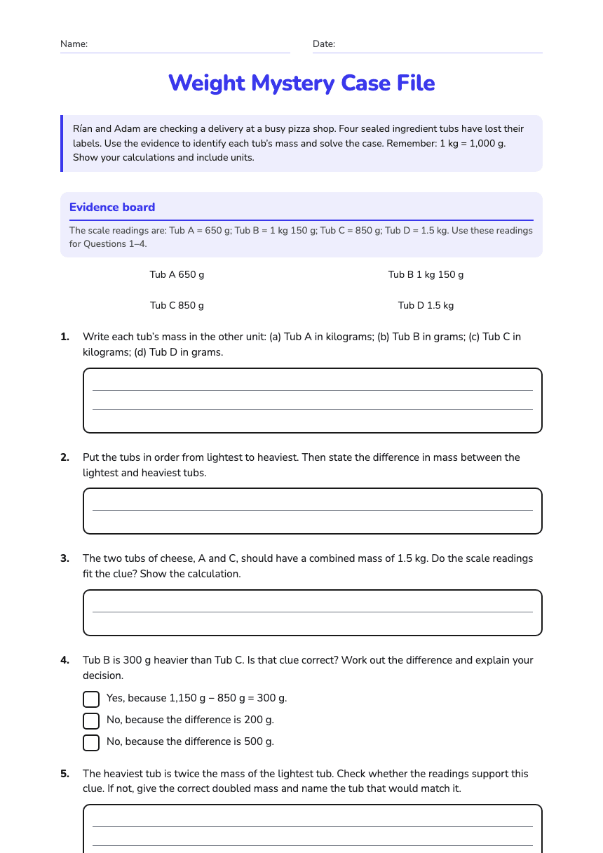 Weight Mystery Case File worksheet preview