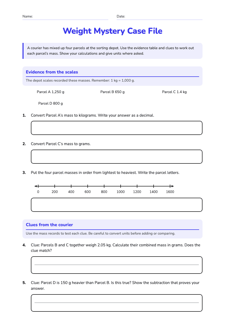 Weight Mystery Case File worksheet preview