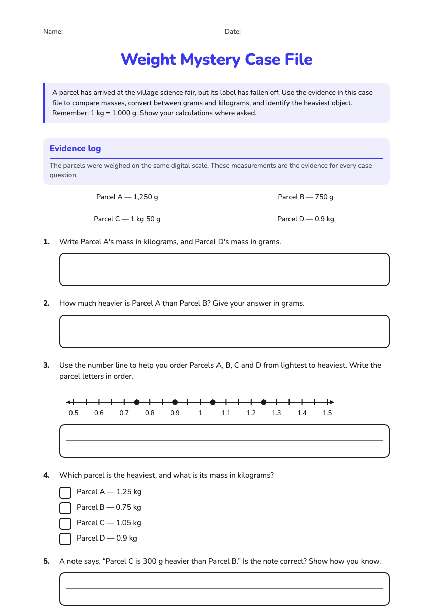 Weight Mystery Case File worksheet preview