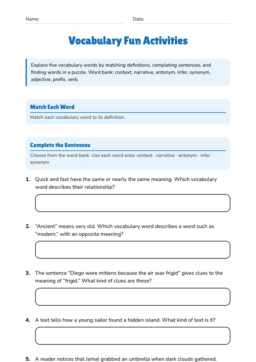 Vocabulary Fun Activities
