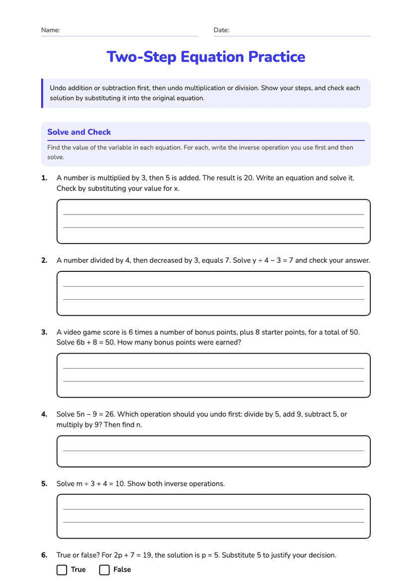 Two-Step Equation Practice