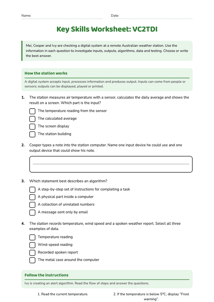 Key Skills Worksheet: VC2TDI