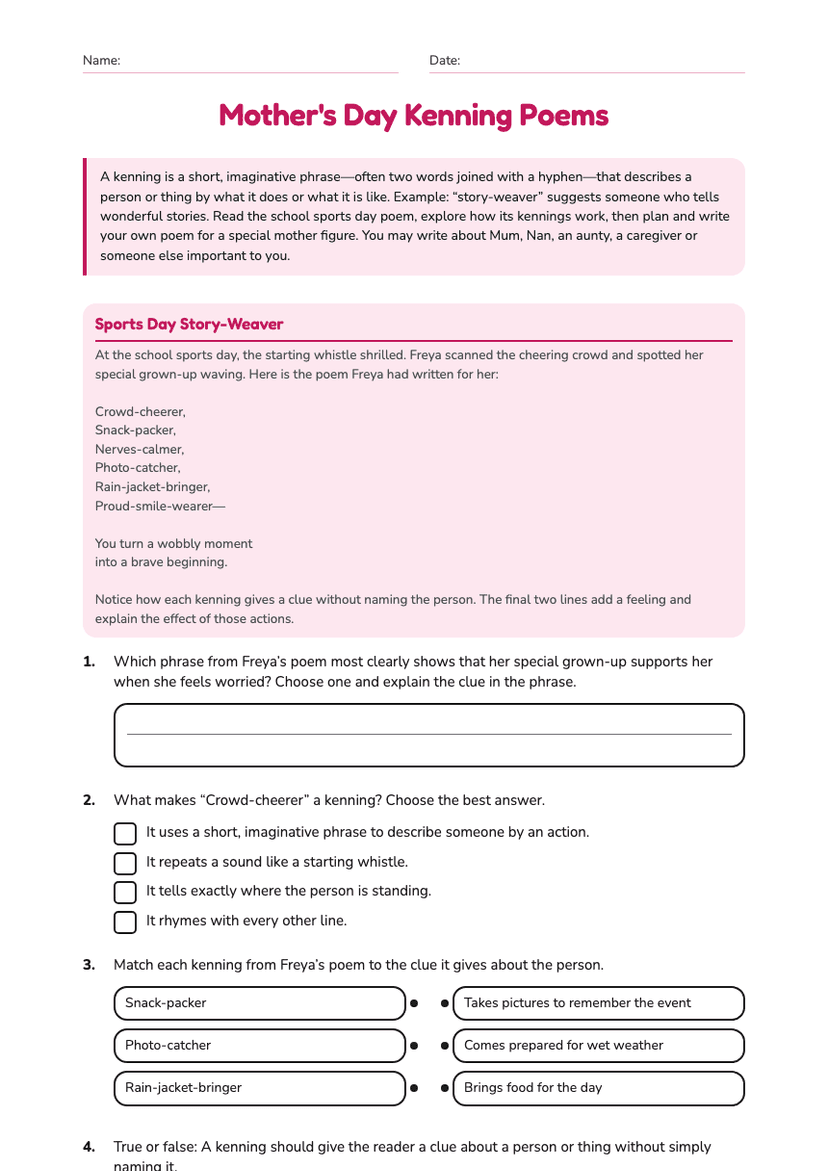 Mother's Day Kenning Poems