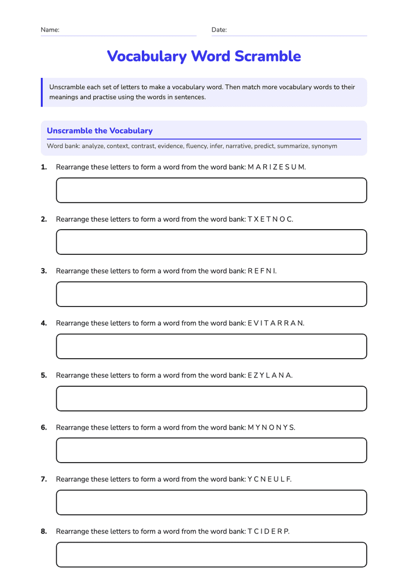 Vocabulary Word Scramble
