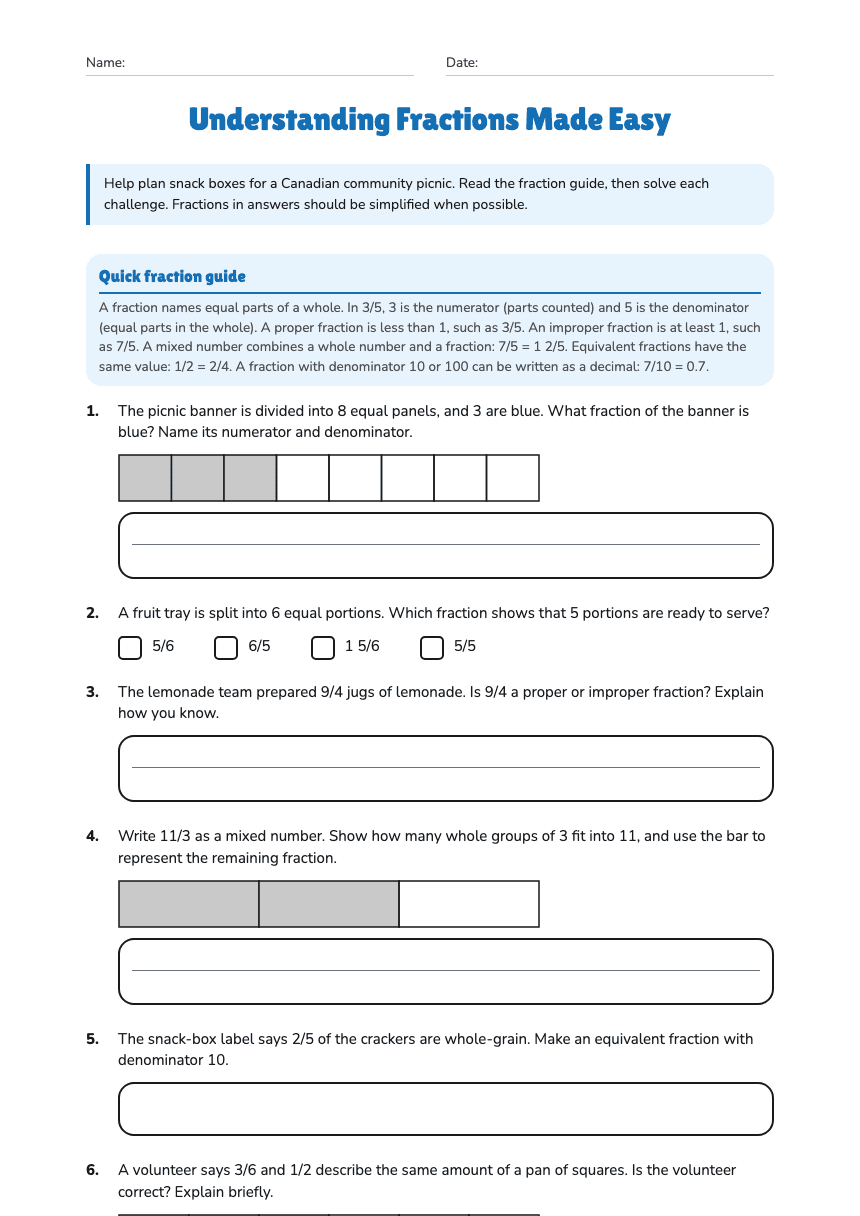 Understanding Fractions Made Easy worksheet preview