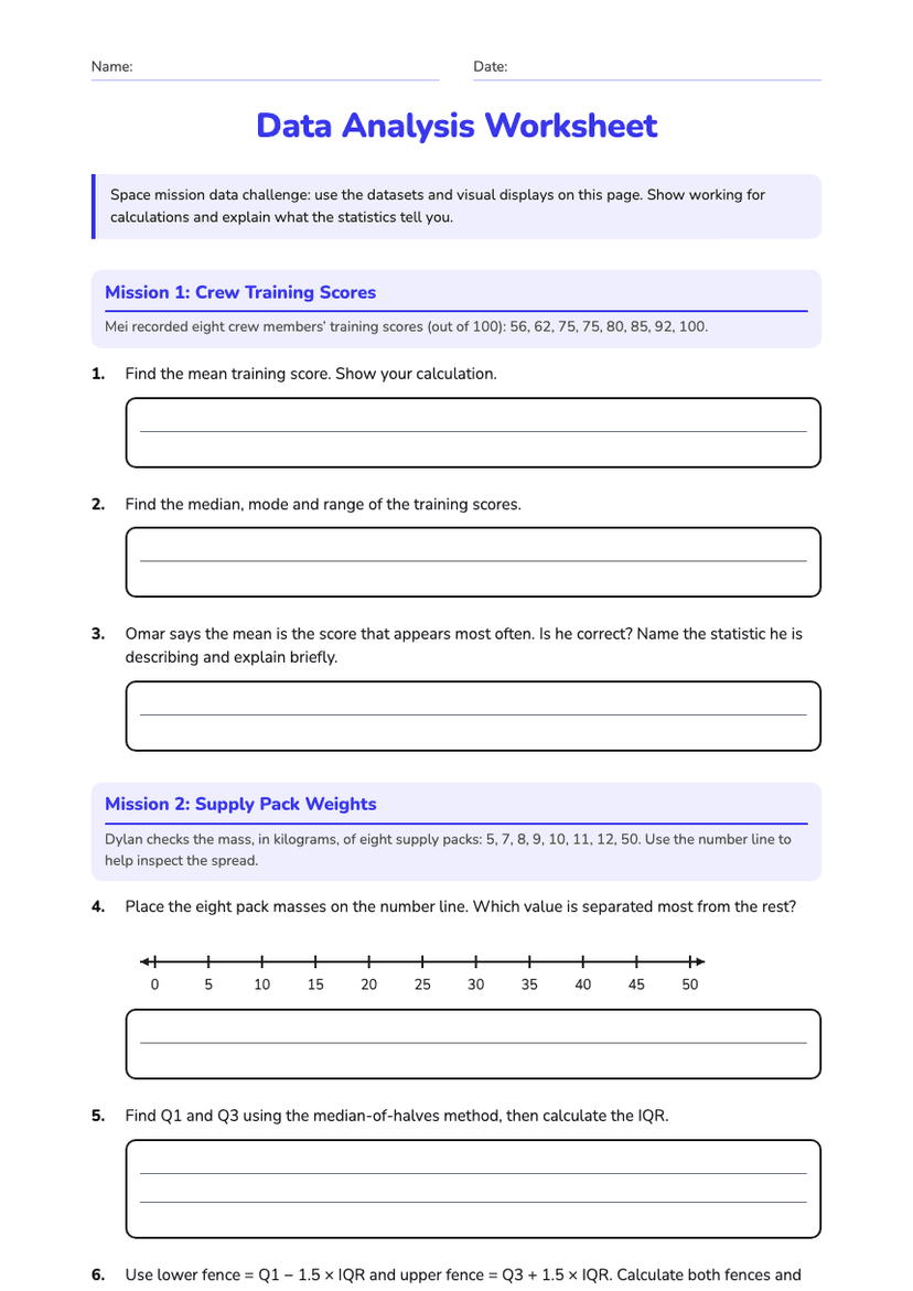 Data Analysis Worksheet
