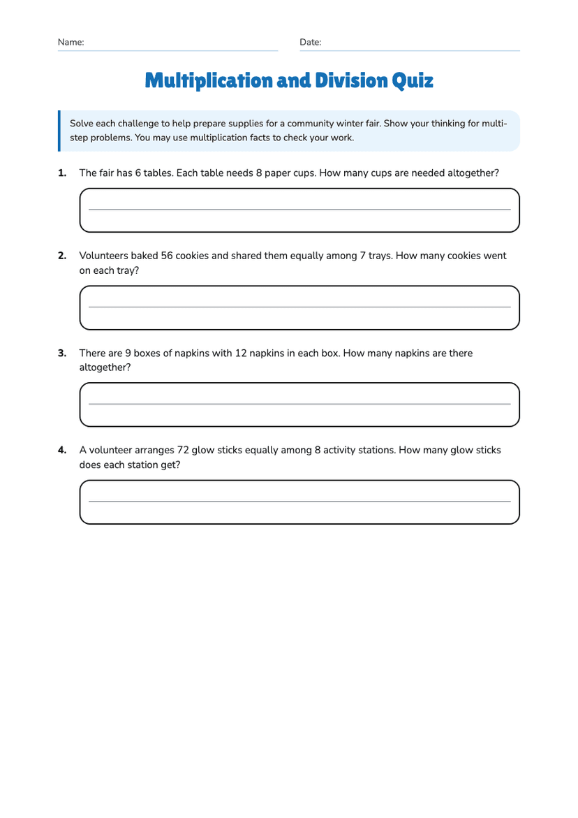 Multiplication and Division Quiz