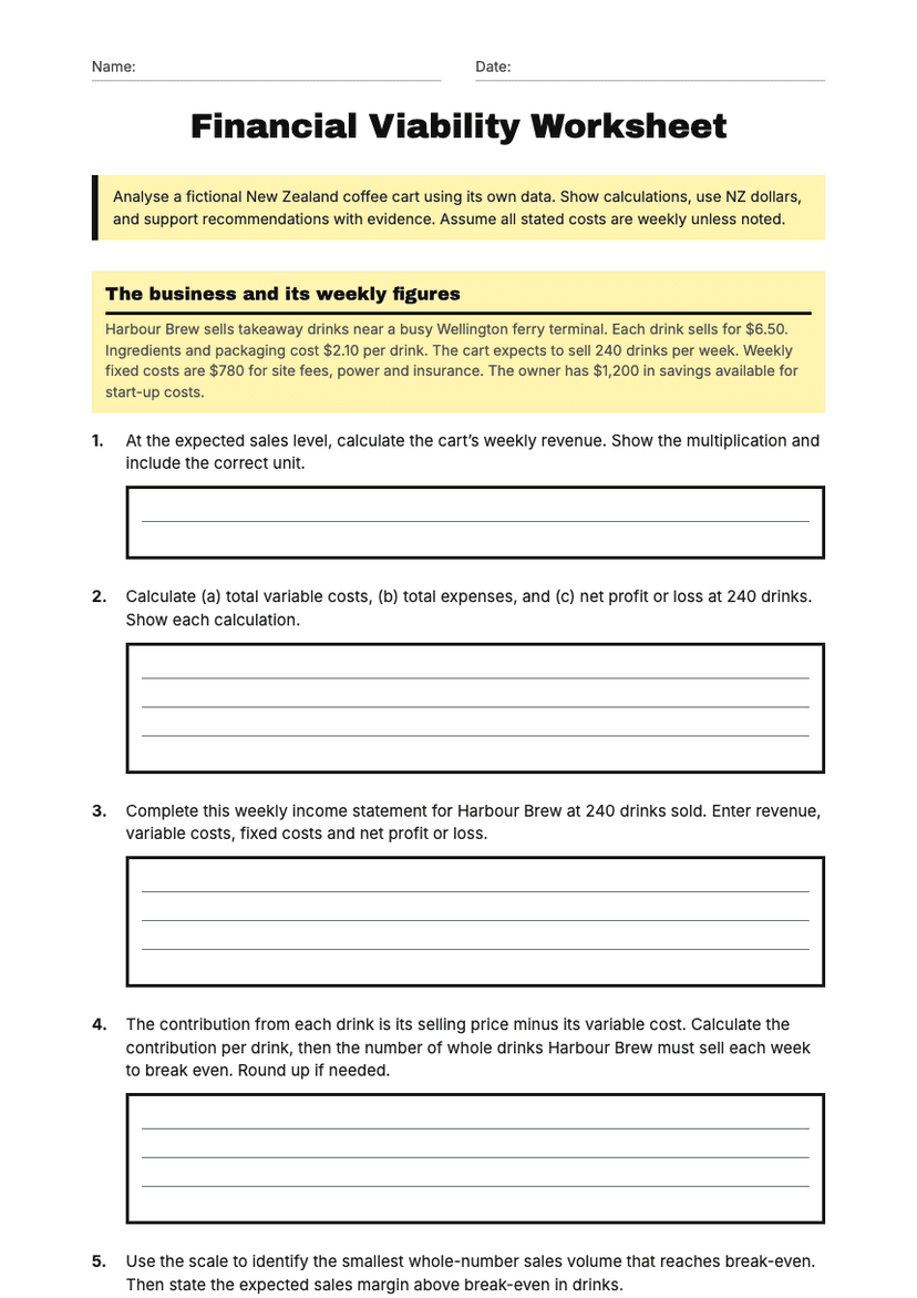 Financial Viability Worksheet