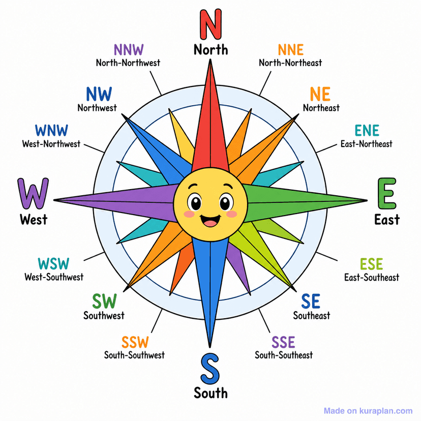Point System Compass Rose Compass Rose 16 Point — Free Printable Diagram for Teachers | Kuraplan