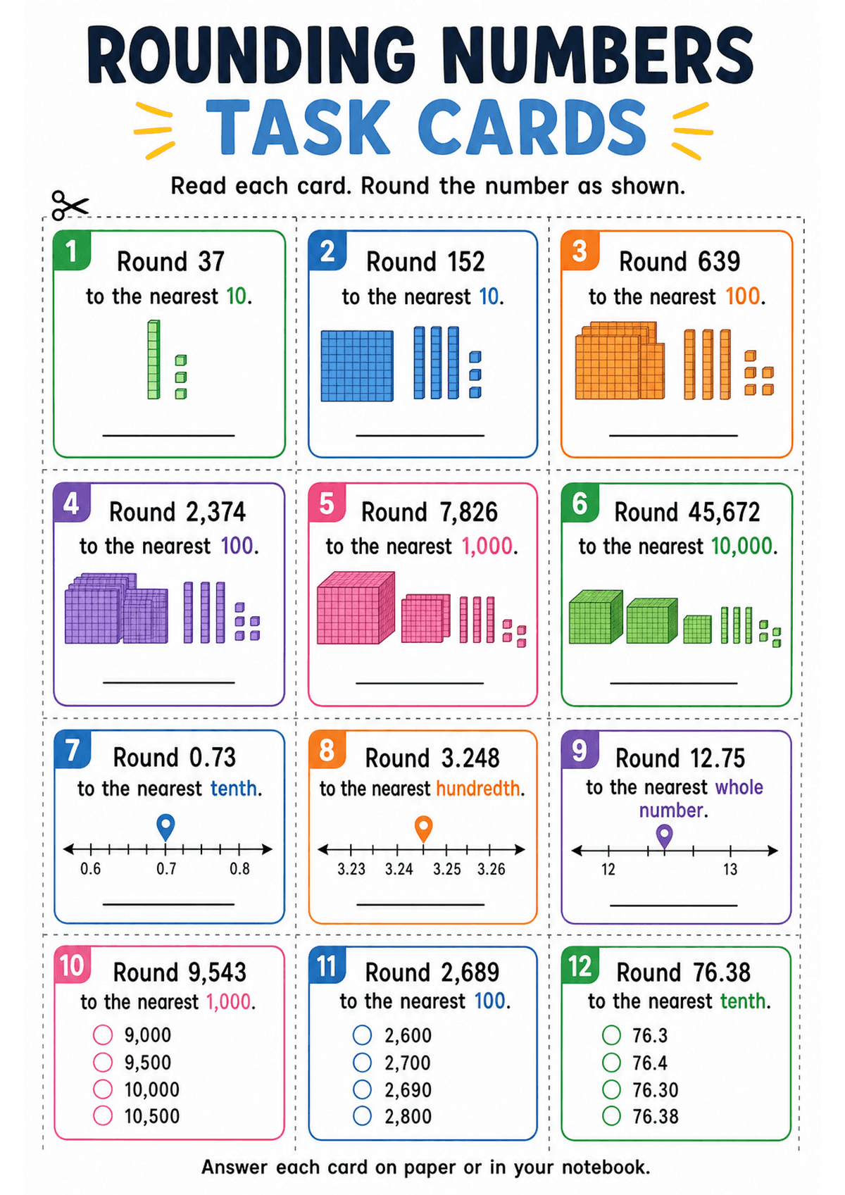 K Card Rounding Rounding Numbers Task Cards Printable