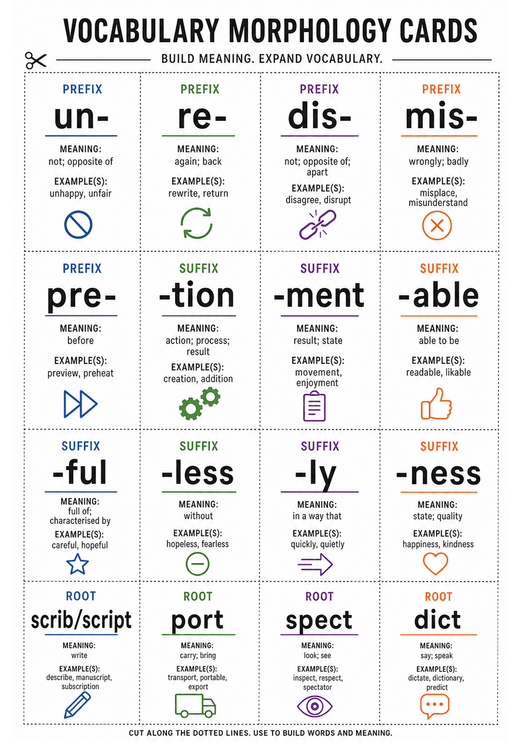 Vocabulary Morphology Cards Printable