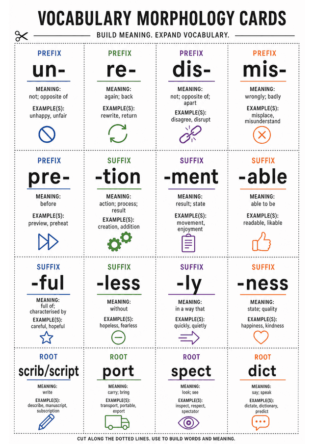Vocabulary Morphology Cards Printable