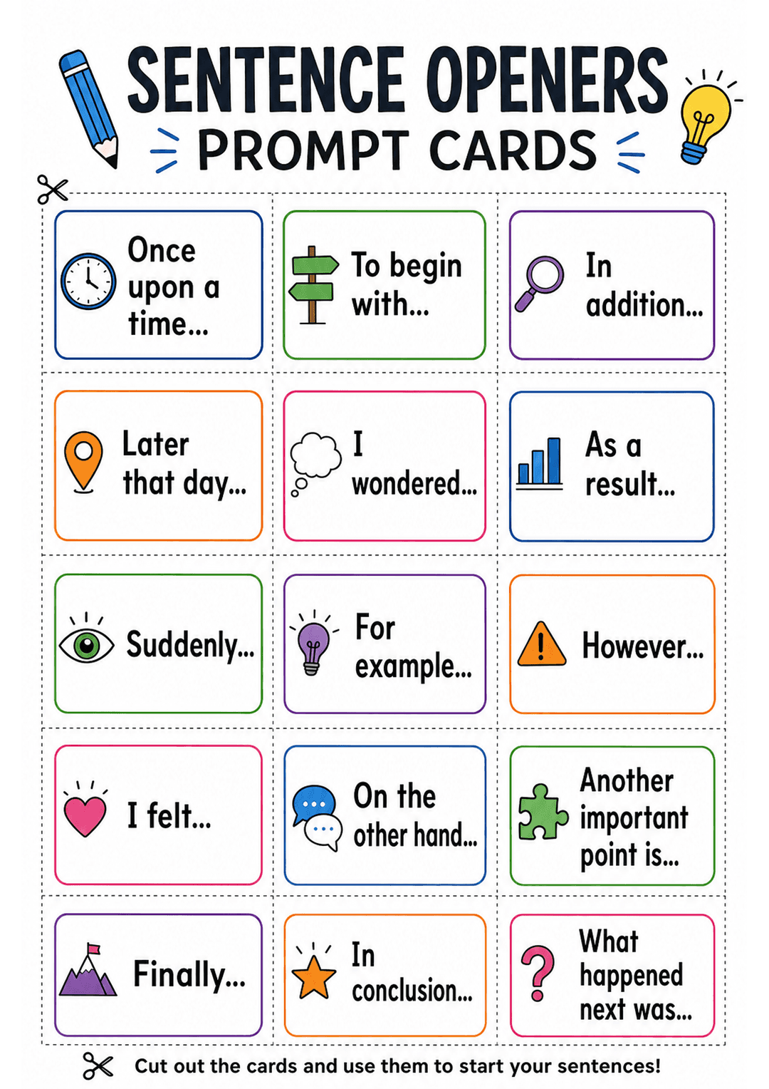 Sentence Prompy Sentence Openers Prompt Cards Printable