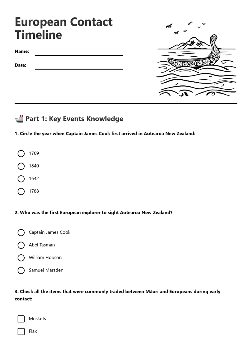 European Contact Timeline — Free Printable Worksheet | Kuraplan