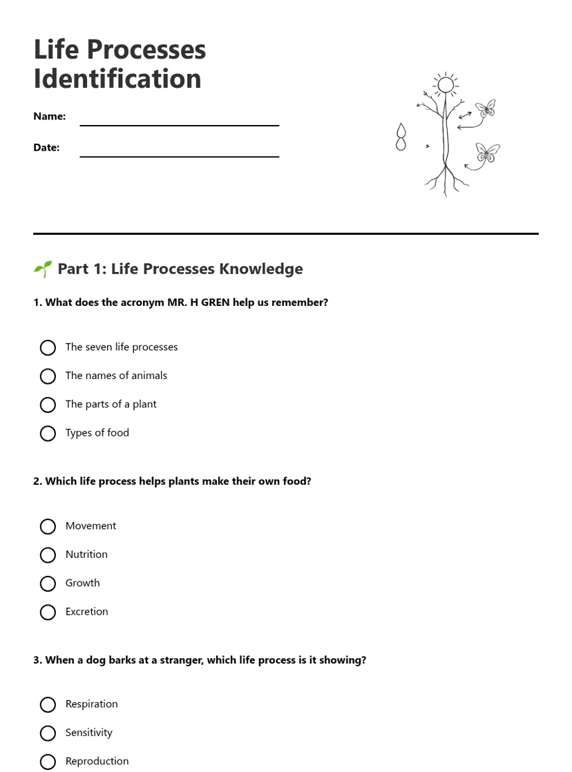 7 Life Processes Worksheets.pdf Life Processes Identification — Free Printable Worksheet for Science ...