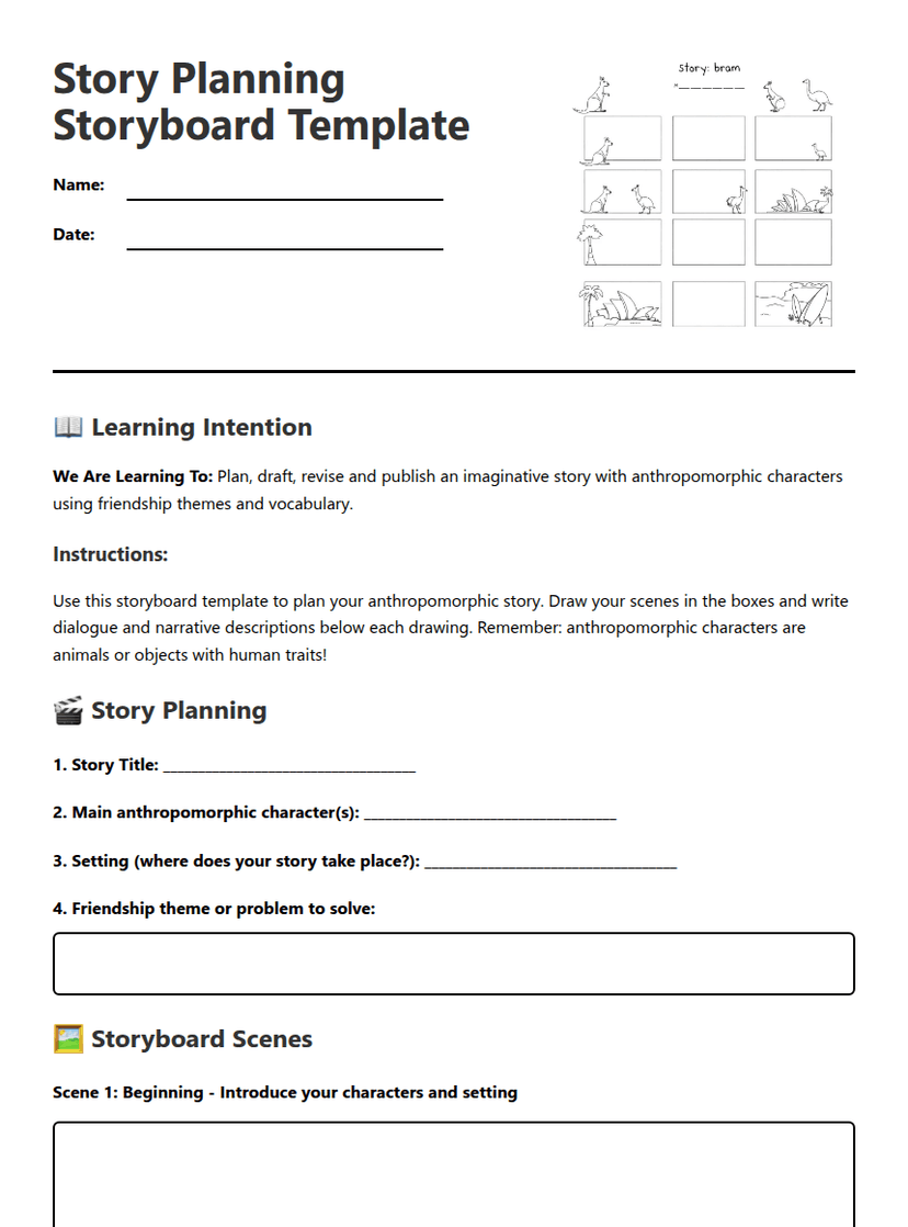 Story Planning Storyboard Template — Free Printable Worksheet for ...